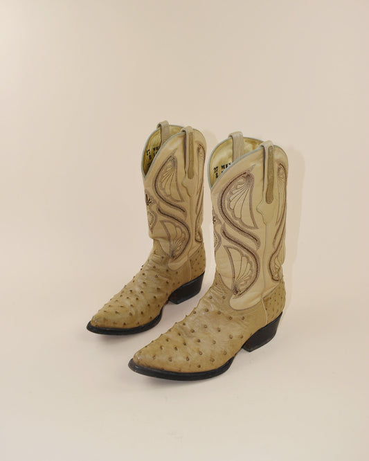 Vintage Tan Ostrich Cowboy Boots - Size 9.5