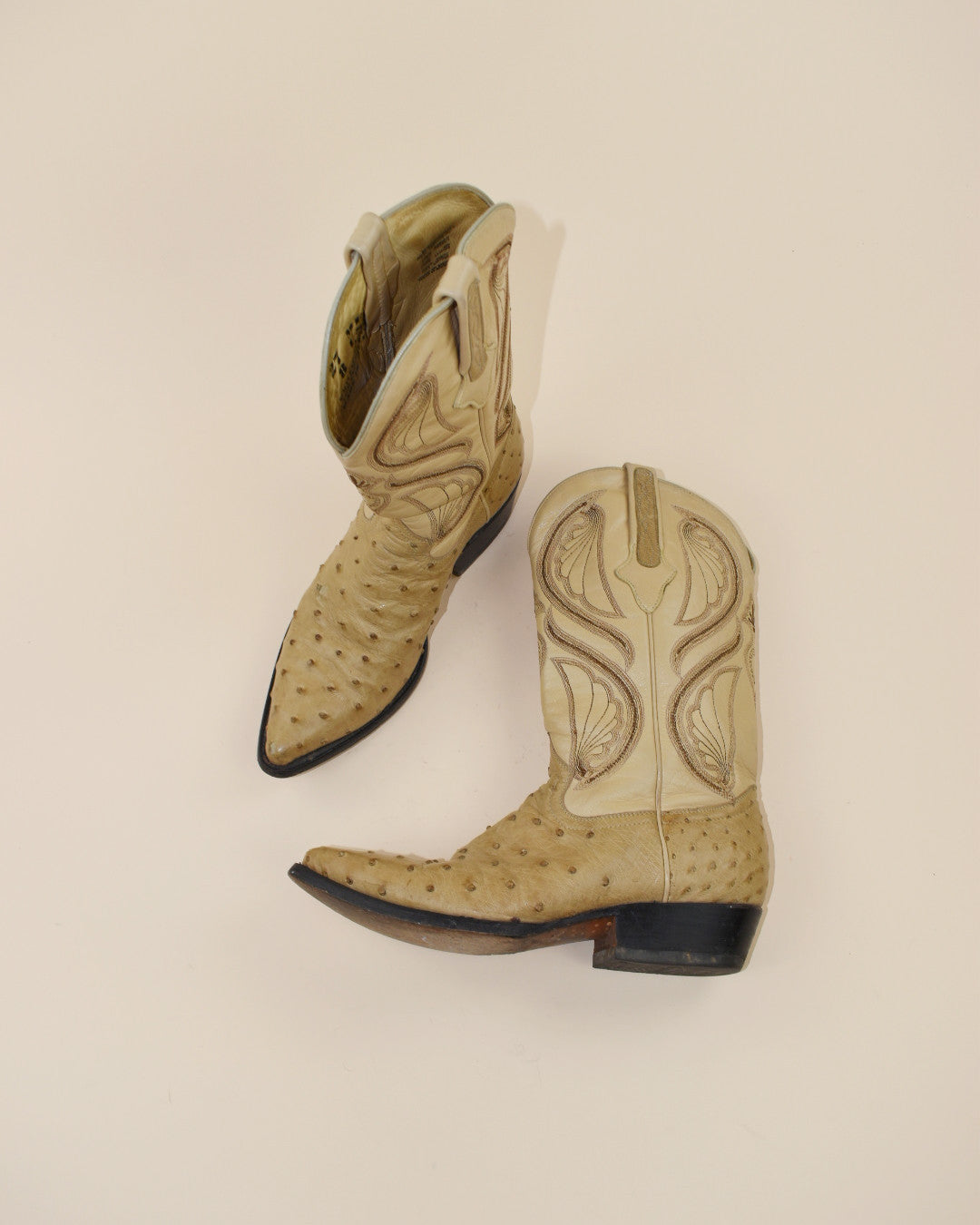 Vintage Tan Ostrich Cowboy Boots - Size 9.5