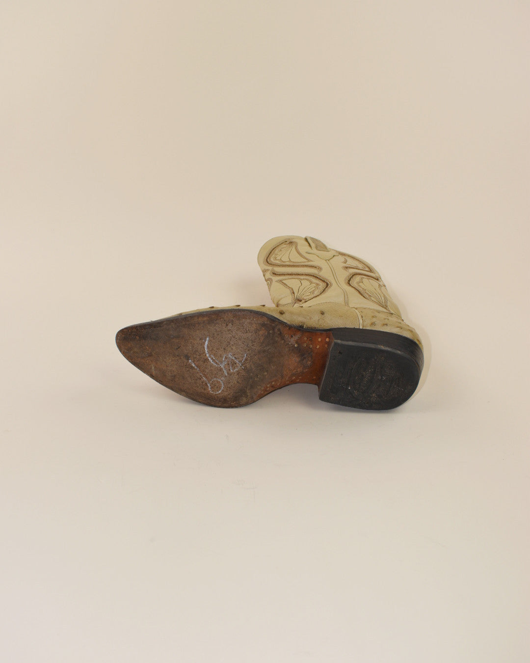 Vintage Tan Ostrich Cowboy Boots - Size 9.5