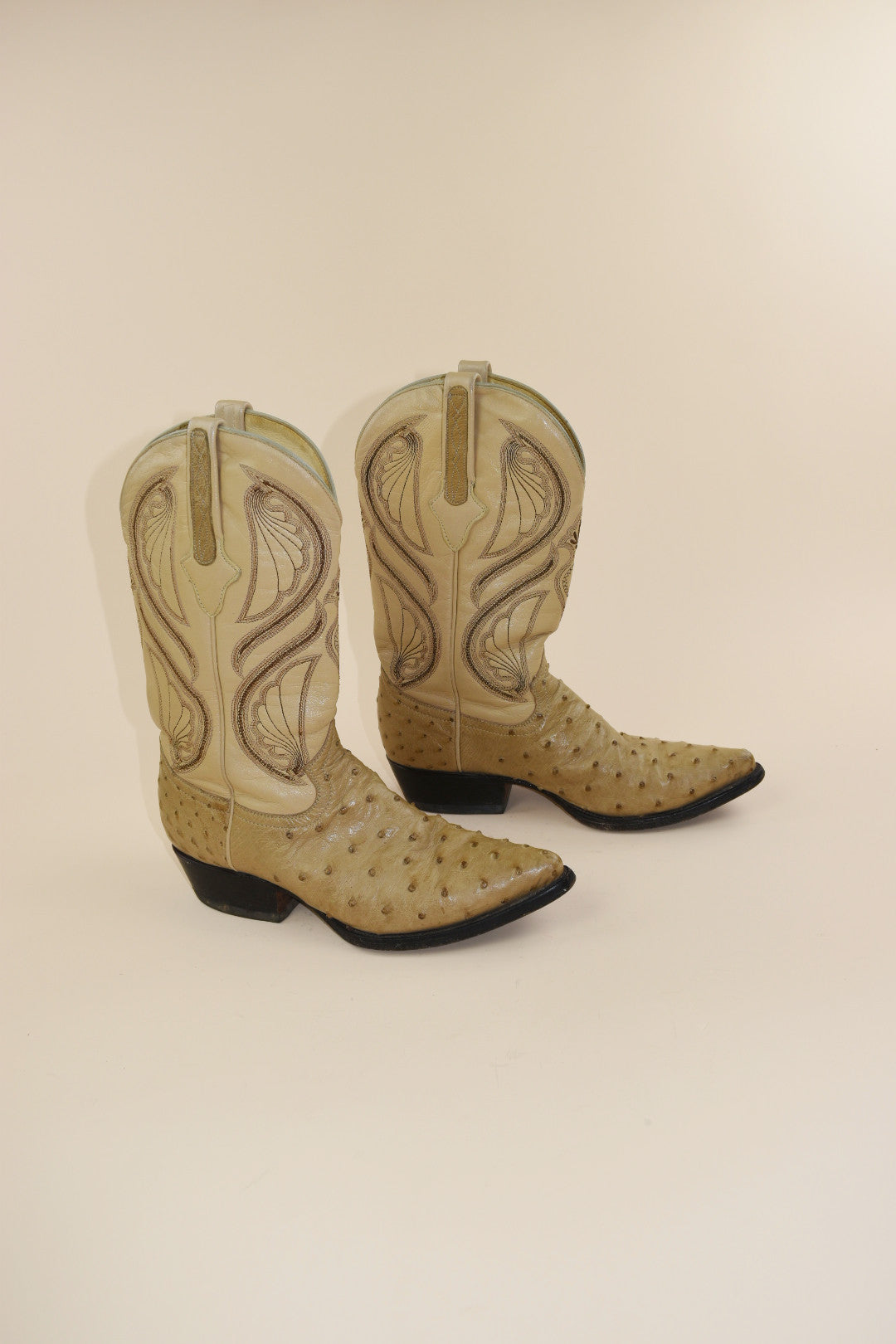 Vintage Tan Ostrich Cowboy Boots - Size 9.5