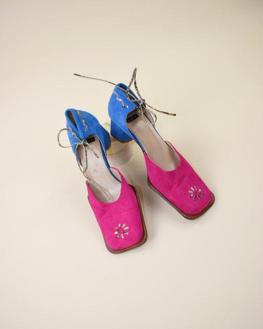 Suede Snakeskin Mary Janes - Size 39, 8.5